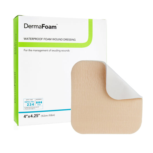 Foam Dressing DermaFoam® 4 X 4-1/4 Inch Without Border Waterproof Backing Nonadhesive Rectangle Sterile - 00291E