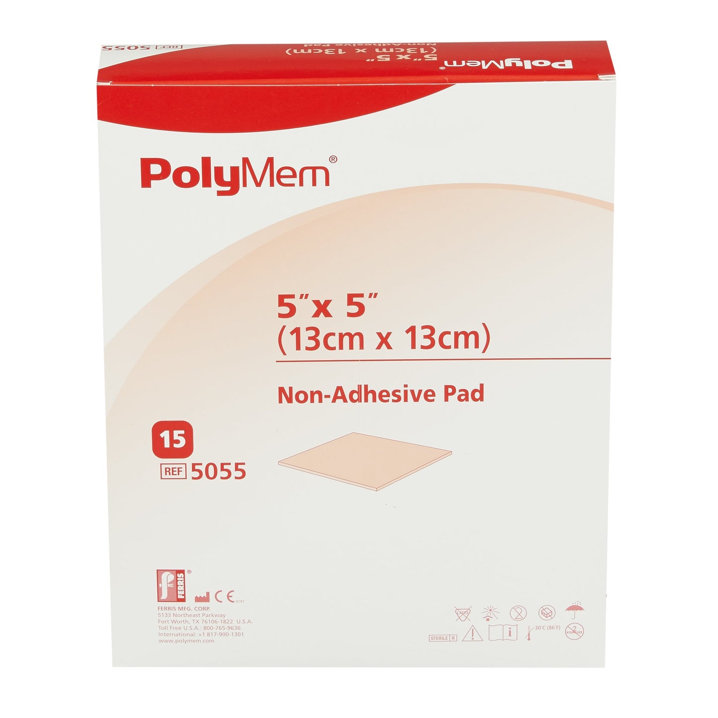 PolyMem® Nonadhesive without Border Foam Dressing, 5 x 5 Inch 5055