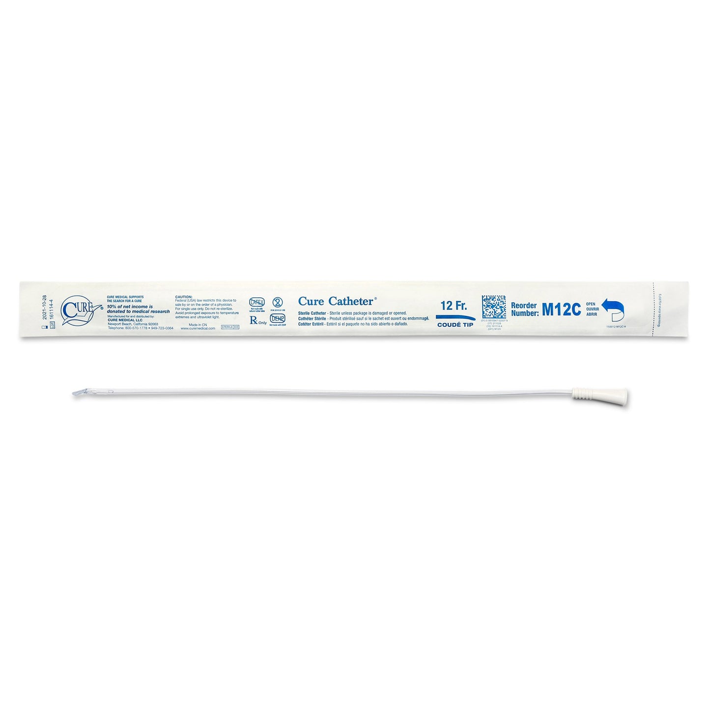 Urethral Catheter Cure Catheter® Coude Tip Uncoated PVC 12 Fr. 16 Inch - M12C