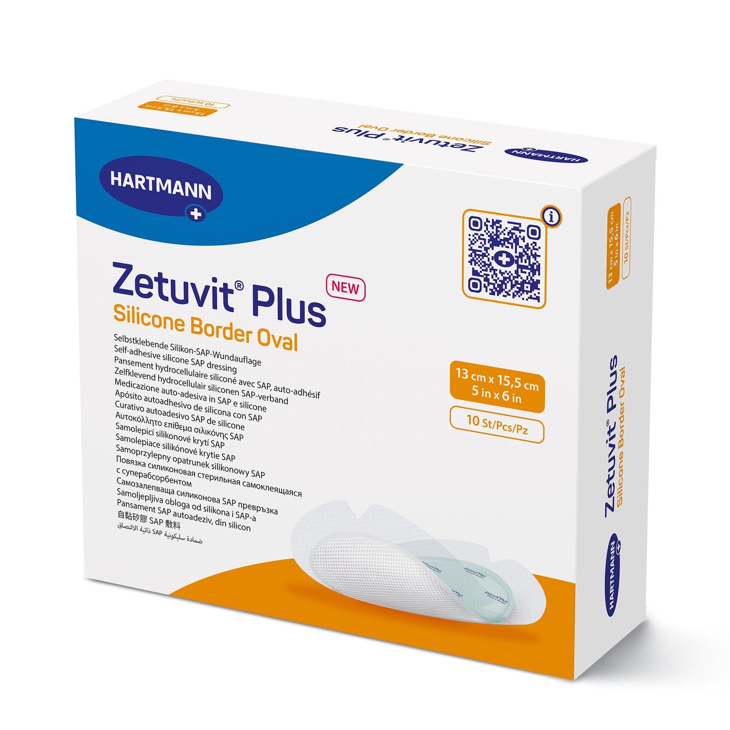 Zetuvit® Plus Silicone Border Super Absorbent Dressing, 5 x 6 Inch Oval 413908