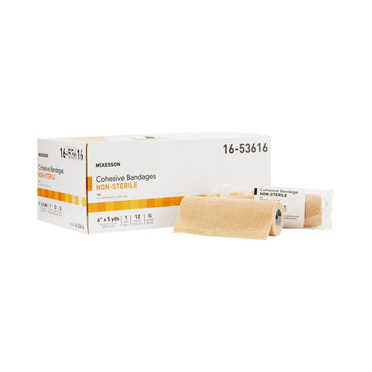 Cohesive Bandage McKesson 6 Inch X 5 Yard Self-Adherent Closure Tan NonSterile Standard Compression - 16-53616