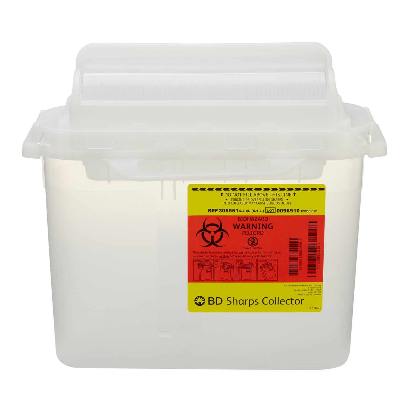 BD™ Sharps Container, 5.4 Quart, 12 x 12 x 4-4/5 Inch 305551