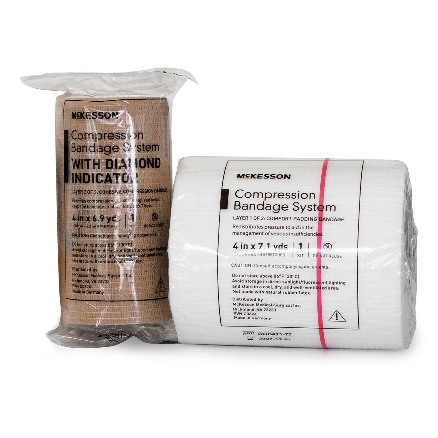 2 Layer Compression Bandage System McKesson 4 Inch X 7-1/10 Yard / 4 Inch X 6-9/10 Yard Self-adherent Closure Tan / White NonSterile 30 to 40 mmHg 2006