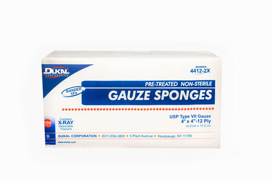 Gauze Sponge Dukal™ 4 X 4 Inch 12-Ply NonSterile X-Ray Detectable 100 per Pack - 4412-2X