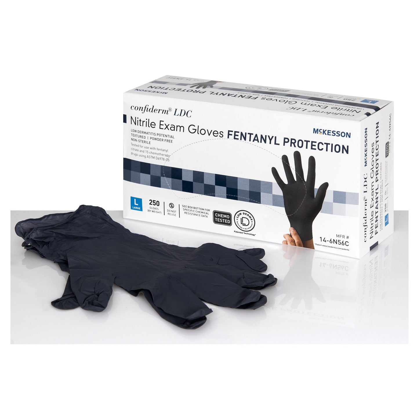 Exam Glove McKesson Confiderm® LDC Large NonSterile Nitrile Standard Cuff Length Fully Textured Black Chemo Tested / Fentanyl Tested - 14-6N56C