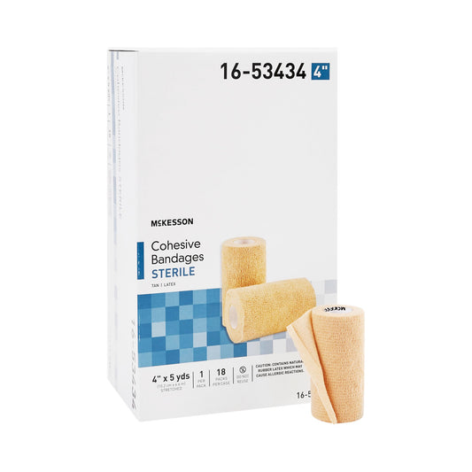 Cohesive Bandage McKesson 4 Inch X 5 Yard Self-Adherent Closure Tan Sterile Standard Compression - 16-53434