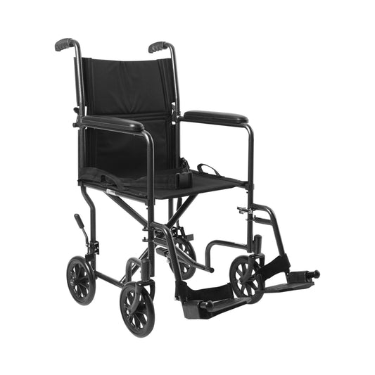 Transport Chair McKesson 19 Inch Seat Width Full Length Arm Swing-Away Footrest Steel Frame with Silver Vein Finish - 146-TR39E-SV
