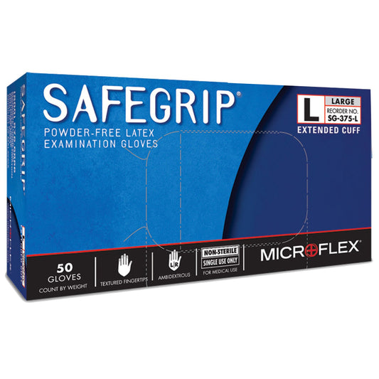 SafeGrip® Latex Extended Cuff Length Exam Glove, Large, Blue SG-375-L