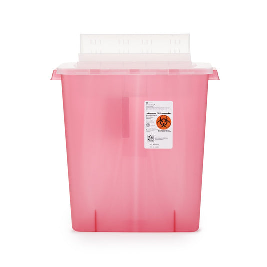 Sharps Container In-Room™ Translucent Red Base 16-1/4 H X 13-3/4 W X 6 D Inch Horizontal Entry 3 Gallon - 85221R