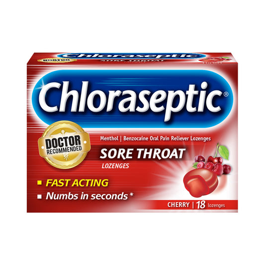 Sore Throat Relief Chloraseptic® 1.4% Strength Lozenge 18 per Box - 37811201106