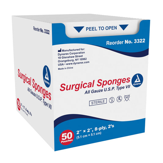 dynarex® Sterile Gauze Sponge, 2 x 2 Inch, 8-Ply 3322