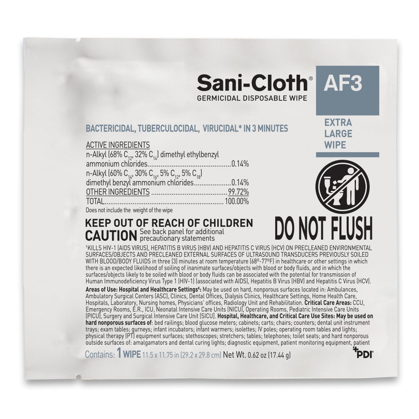 Sani-Cloth® AF3 Germicidal Extra Large Disinfectant Wipes, 11.5 x 11.75 Inch U27500