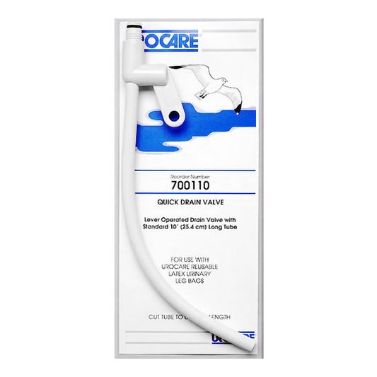 Long DrainTube Urocare® Quick Drain Valve™ Standard, 0.25 I.D. X 10 Long Inch, White rubber and Plastic, NonSterile - 70011012