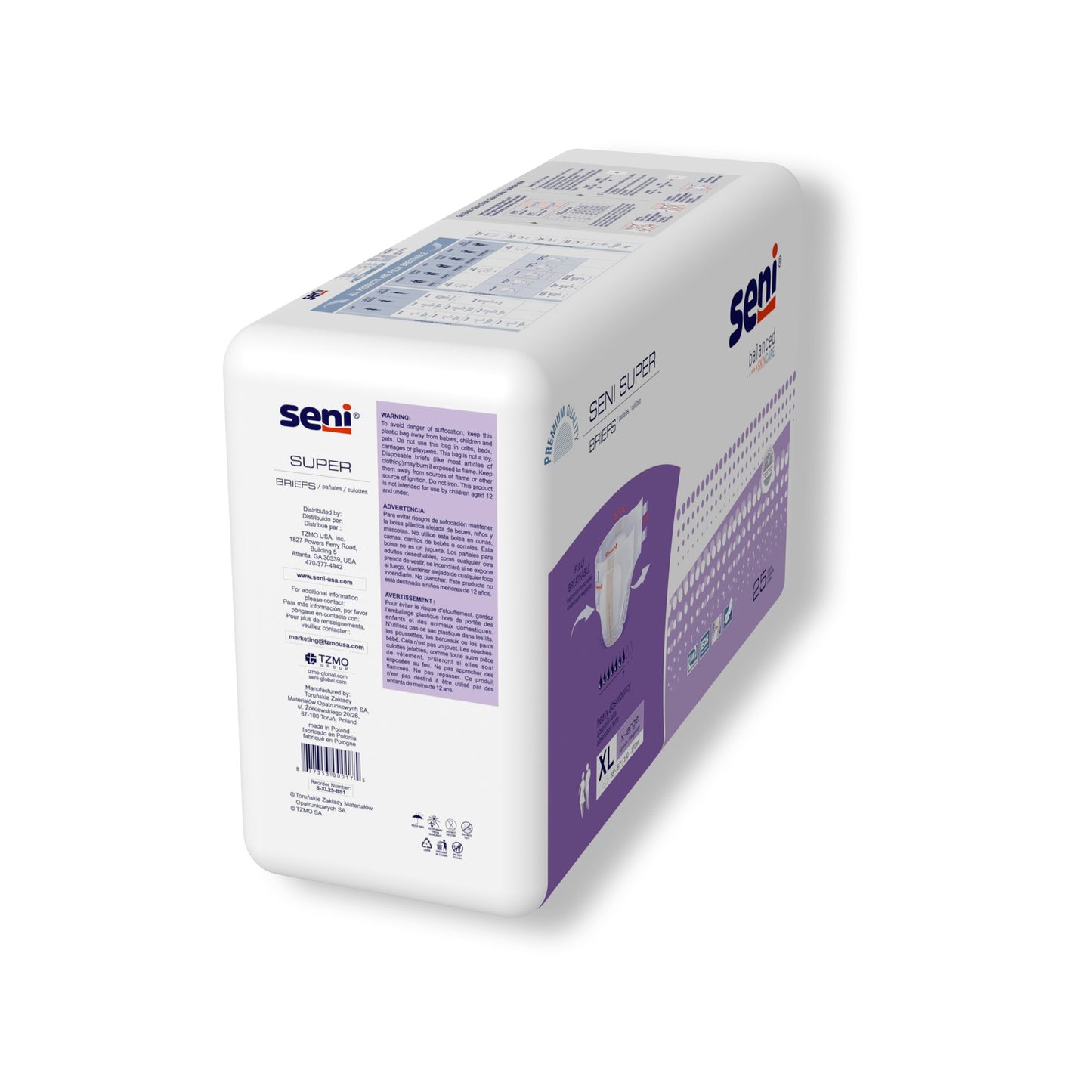 Seni® Super Heavy Absorbency Incontinence Brief, Extra Large S-XL25-BS1