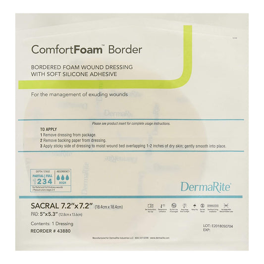 Foam Dressing ComfortFoam™ Border 7-1/5 X 7-1/5 Inch With Border Waterproof Backing Silicone Adhesive Sacral Sterile - 43880