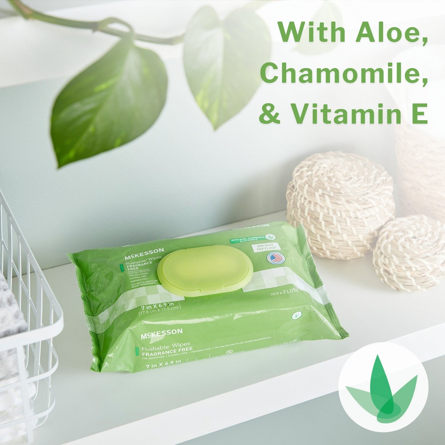 McKesson Flushable* Wet Wipes - Unscented, 96 Wet Wipes per Pack FLU96