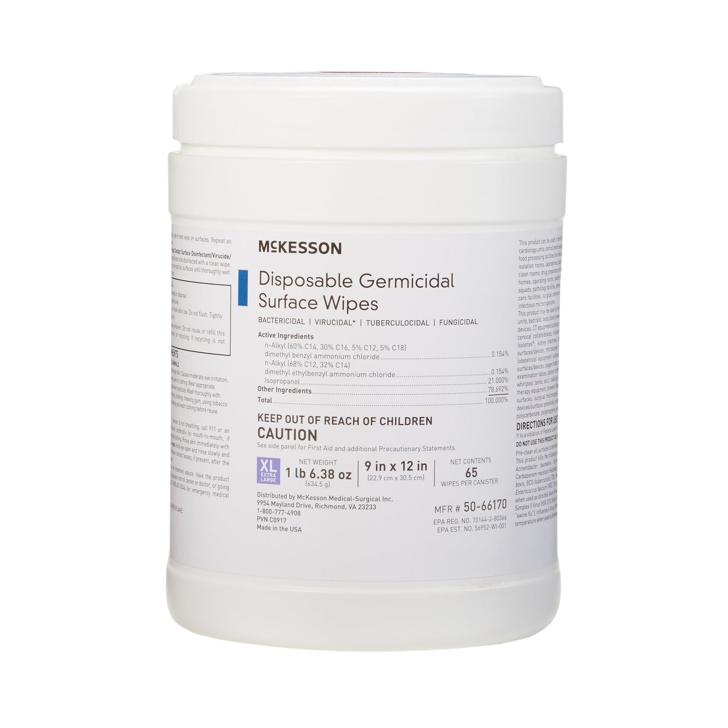 Surface Disinfectant McKesson Premoistened Manual Pull Wipe 65 Count Canister Alcohol Scent NonSterile - 50-66170