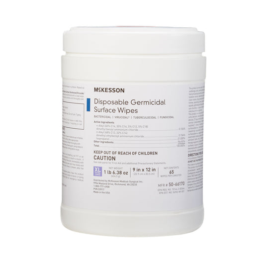 McKesson Germicidal Extra Large Surface Disinfectant Wipes, Canister 50-66170