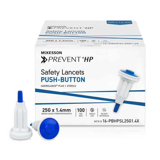 McKesson Prevent® HP Push Button Safety Lancet, 25 Gauge, 1.4 mm 16-PBHPSL25G1.4X