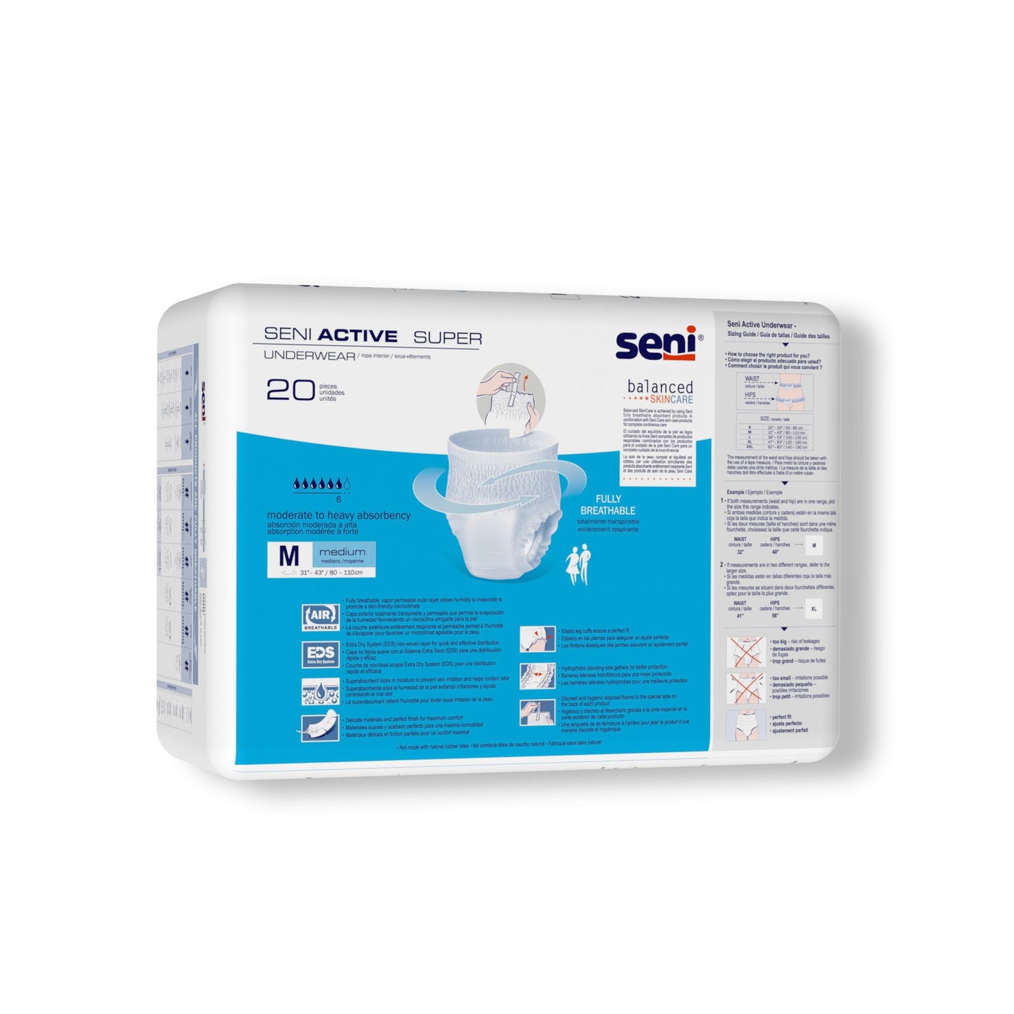 Seni® Active Super Moderate to Heavy Absorbent Underwear, Medium S-ME20-AS1