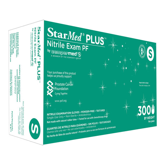 Exam Glove StarMed® Plus™ Small NonSterile Nitrile Standard Cuff Length Textured Fingertips Blue Chemo Tested / Fentanyl Tested - SMNP302