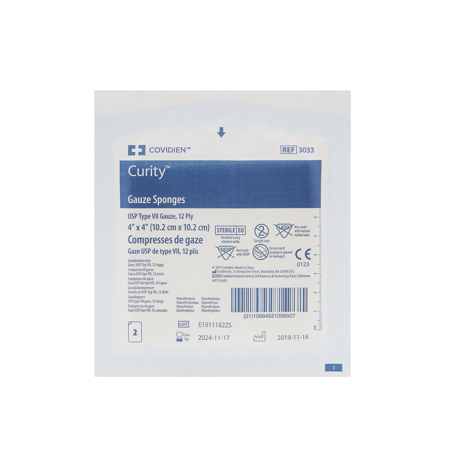 Curity™ Sterile USP Type VII Gauze Sponge, 4 x 4 Inch, 12-Ply 3033