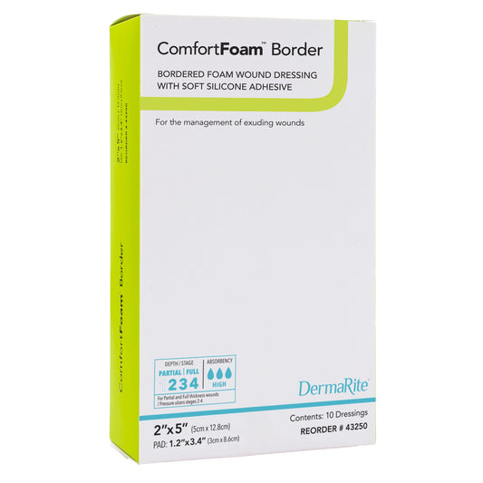 ComfortFoam™ Border Foam Wound Dressing with Soft Silicone Adhesive, 5 x 12.8 cm 43250