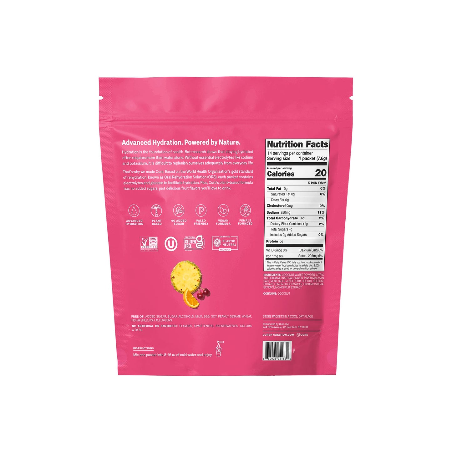 Cure Electrolyte Drink Mix, Tropical Punch, 7.7-gram Packets HM1011