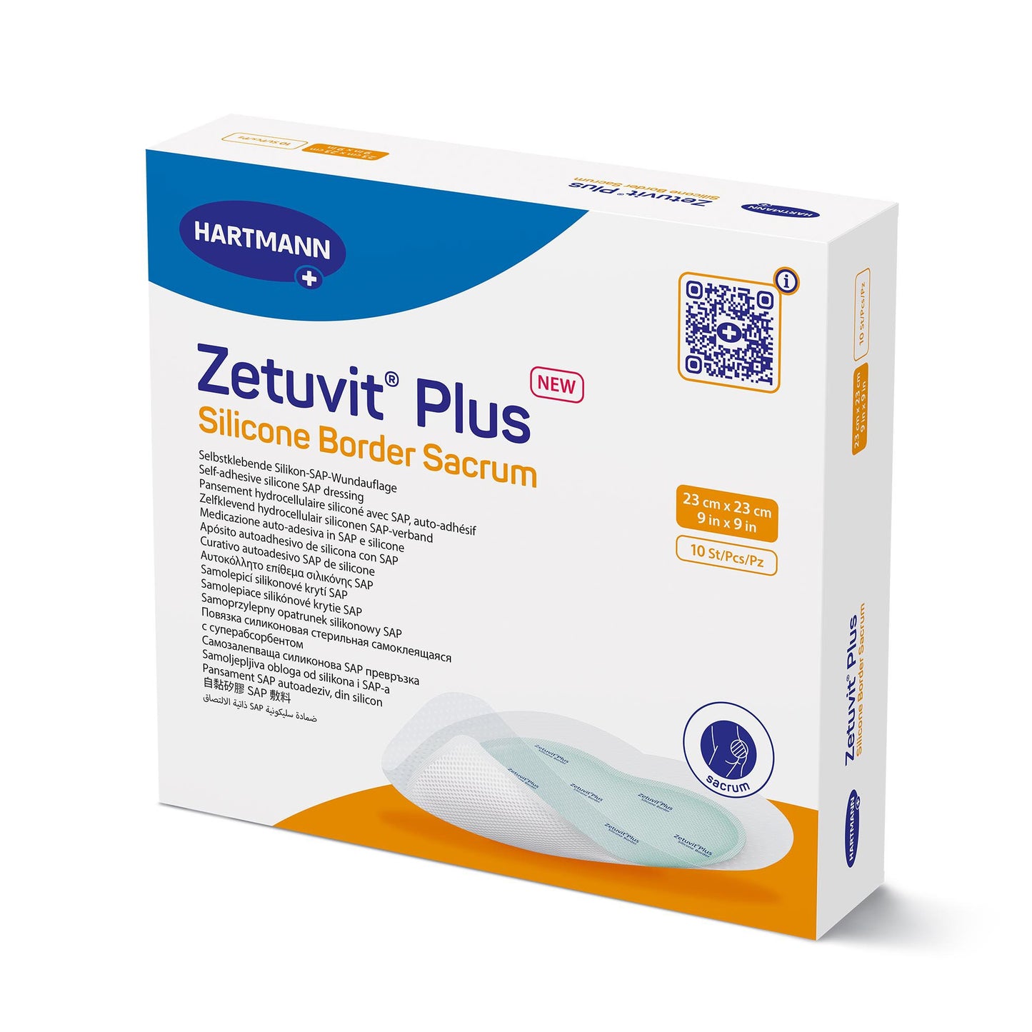 Zetuvit® Plus Silicone Border Super Absorbent Dressing, 9 x 9 Inch Sacral 413907