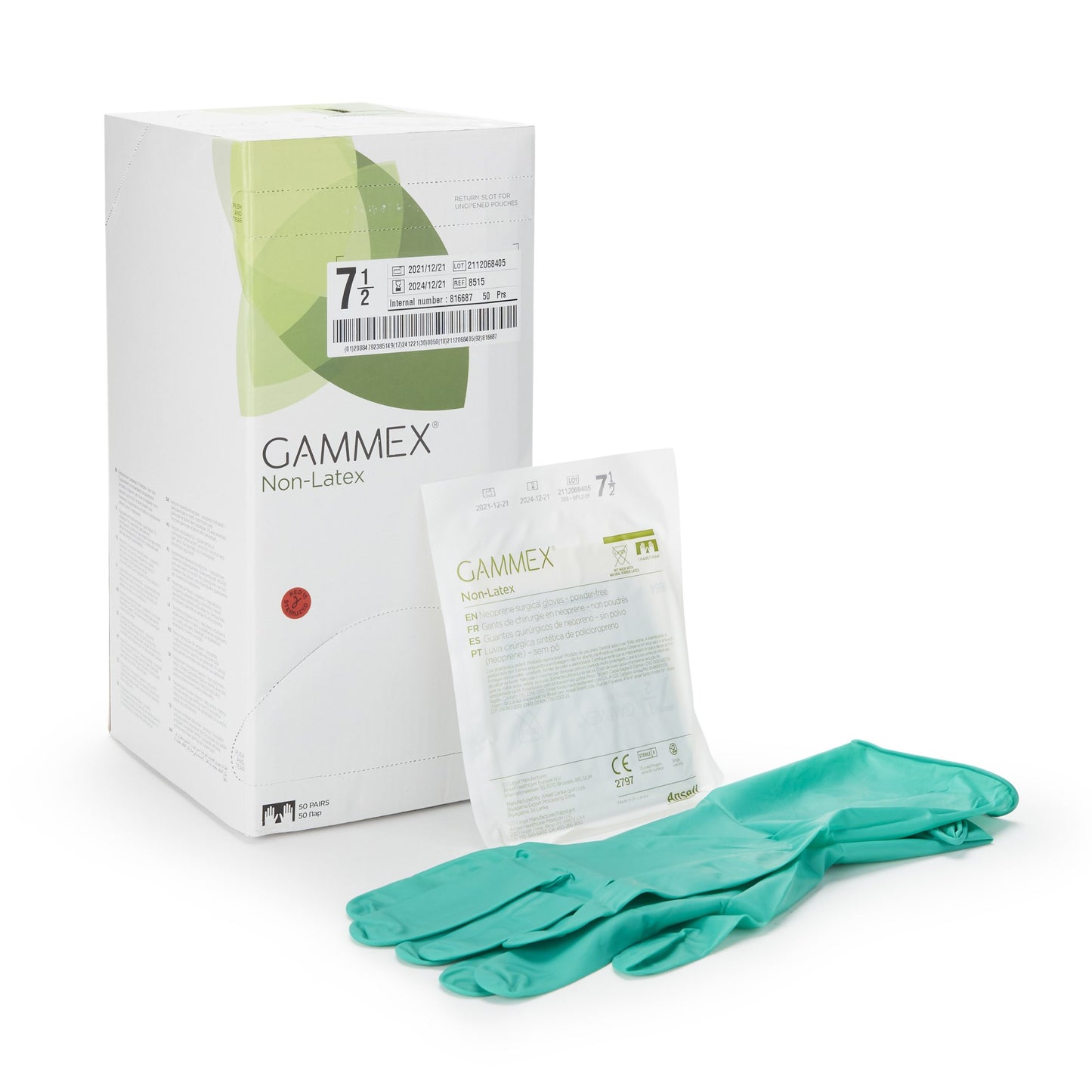 Gammex® Non-Latex Polyisoprene Surgical Glove, Size 7.5, Green 8515
