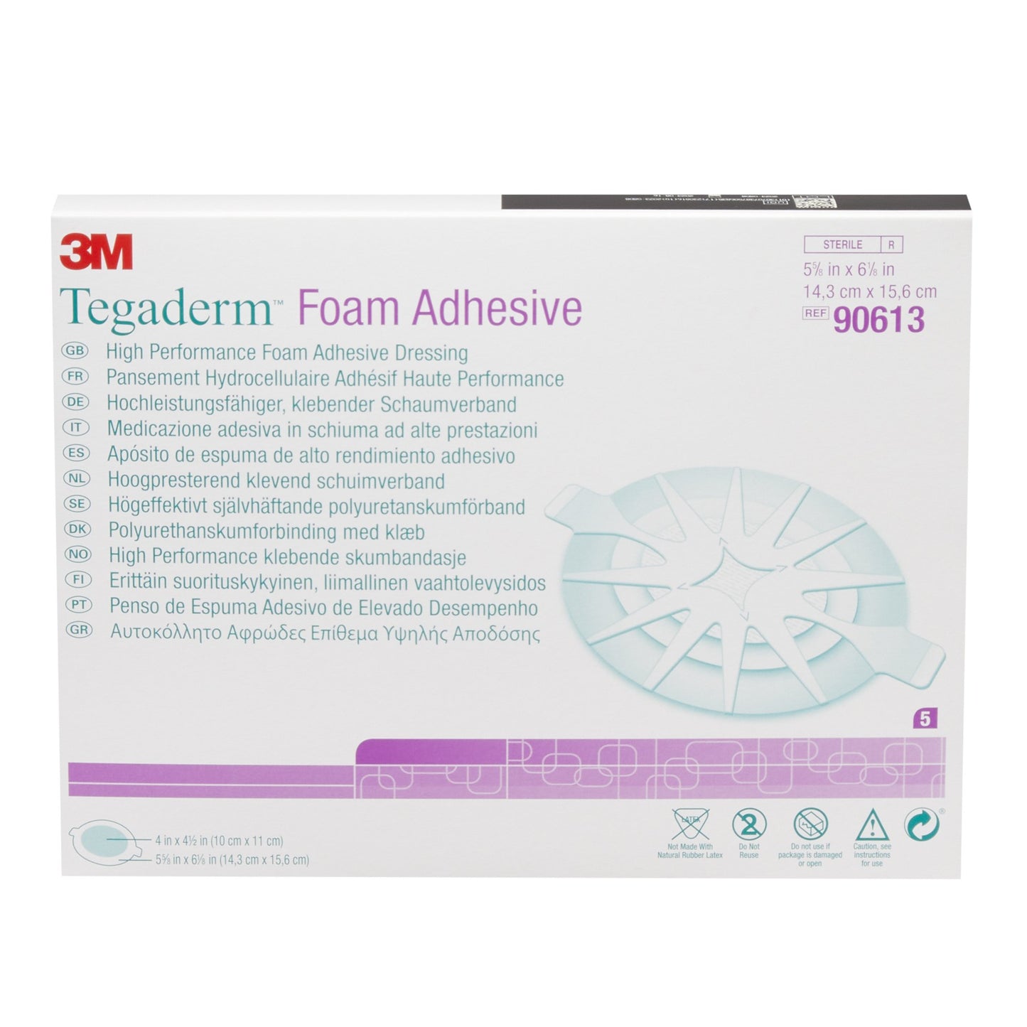 3M™ Tegaderm™ High Performance Adhesive w/ Border Foam Dressing, 14.3 x 15.6 cm 90613