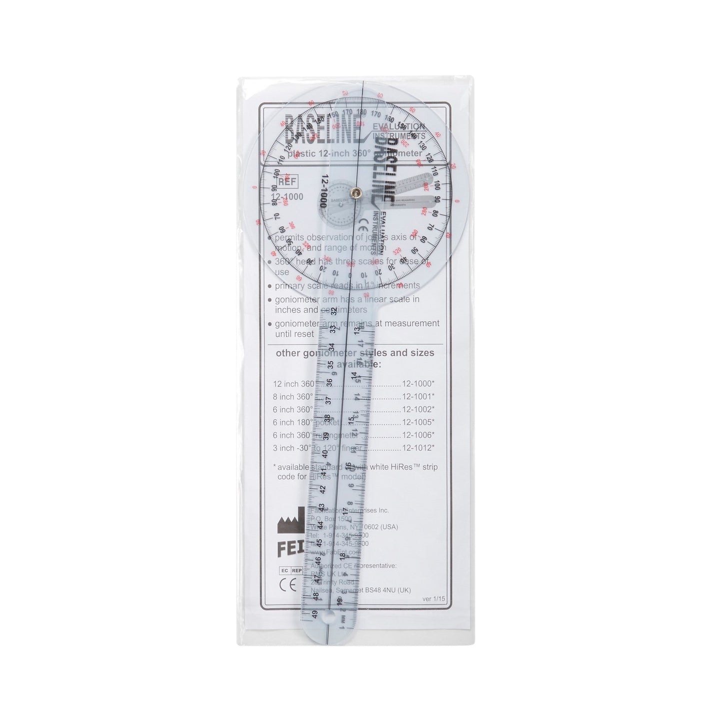 Baseline® Goniometer, 12 Inch Arms 12-1000