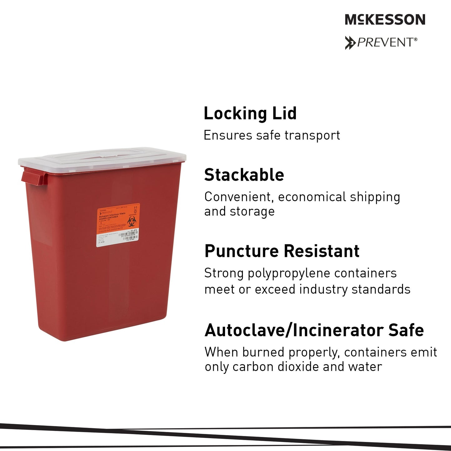 McKesson Prevent® Multi-purpose Sharps Container, 3 Gallon, 13.5 x 12.5 x 6 Inch 101-8710