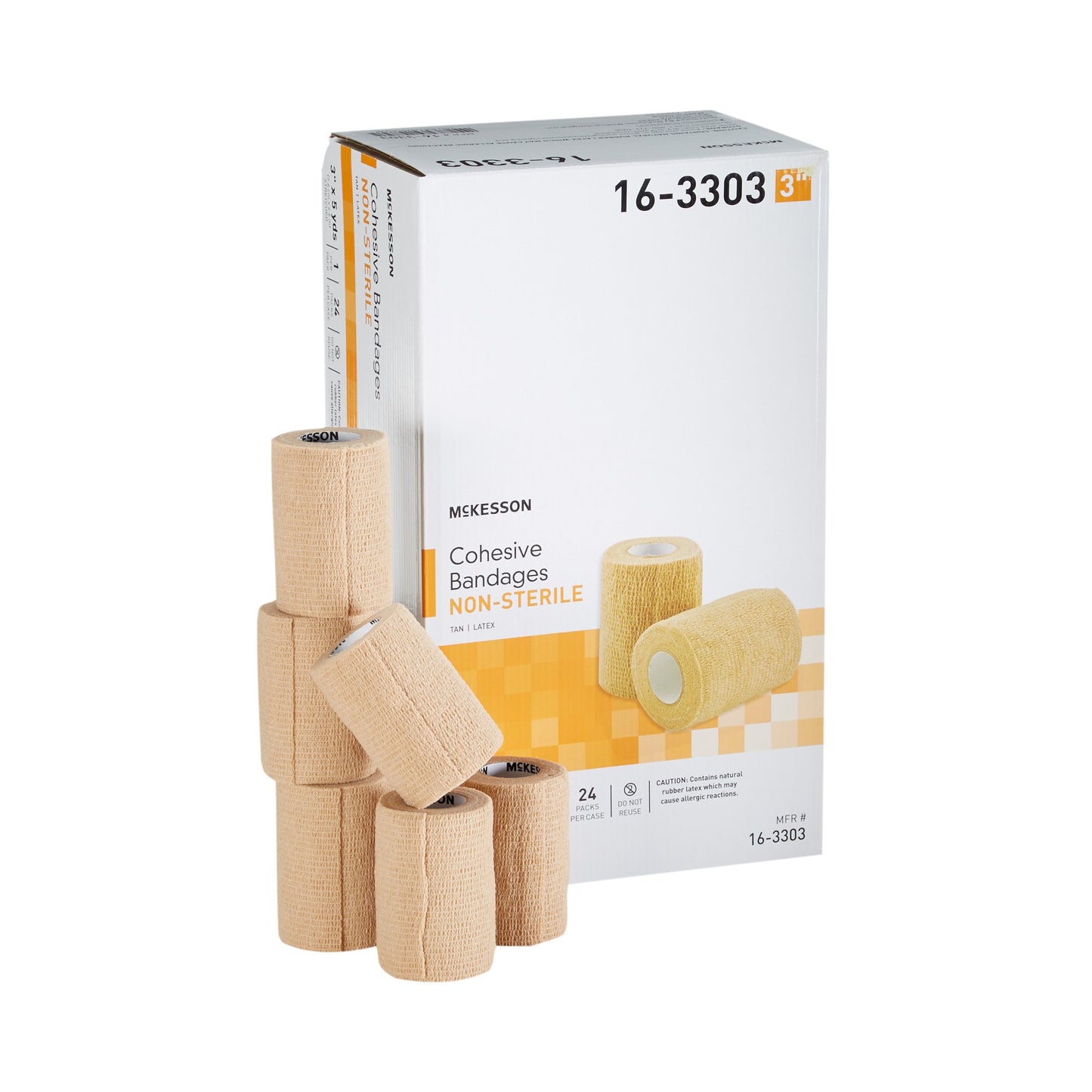 Cohesive Bandage McKesson 3 Inch X 5 Yard Self-adherent Closure Tan NonSterile Standard Compression - 16-3303