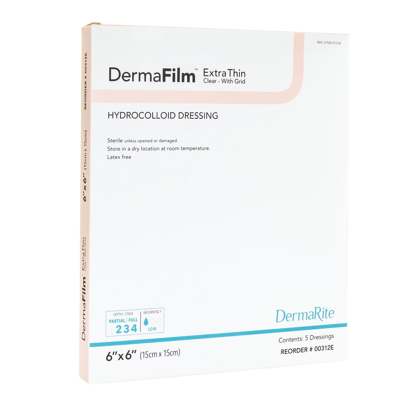 DermaFilm® Thin with Border Hydrocolloid Dressing, 6 x 6 Inch 00306E