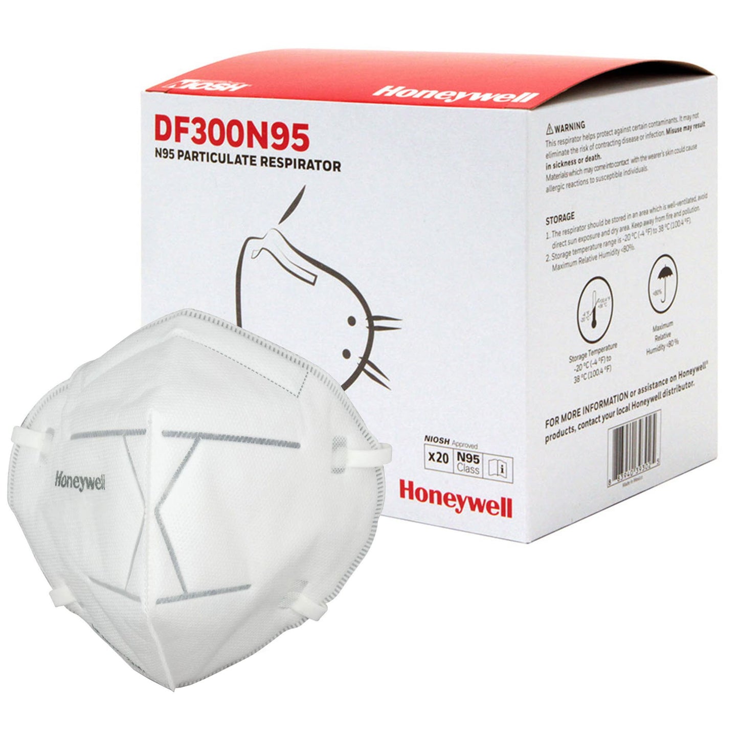 Particulate Respirator Mask Honeywell DF300 Industrial N95 Not Rated Elastic Strap One Size Fits Most DF300N95BX