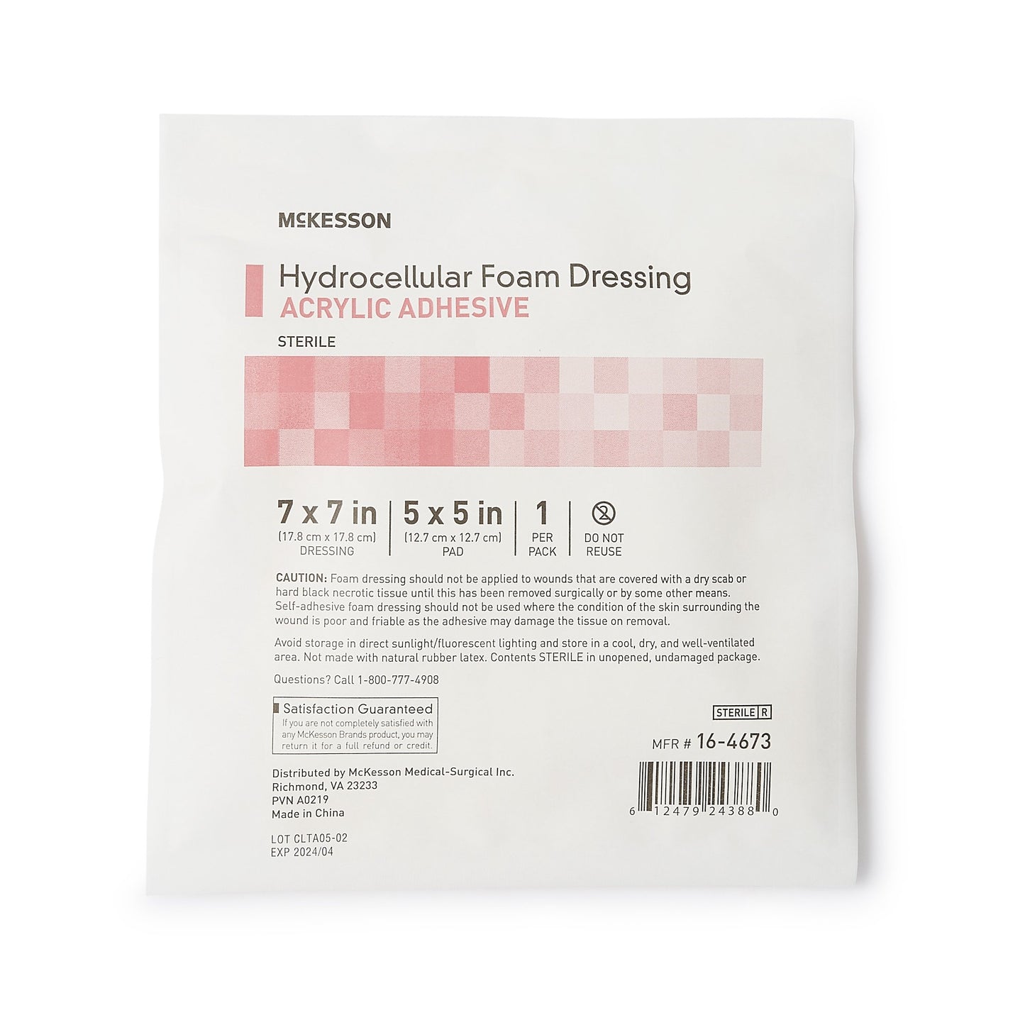 McKesson Acrylic Adhesive with Border Foam Dressing, 7 x 7 Inch 16-4673