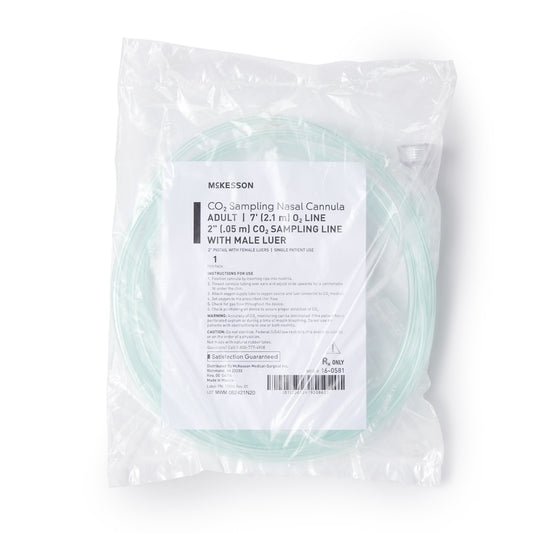 ETCO2 Nasal Sampling Cannula with O2 Delivery McKesson Adult Curved Prong / NonFlared Tip 7 Foot O2 / 2 Inch CO2 Line - 16-0581