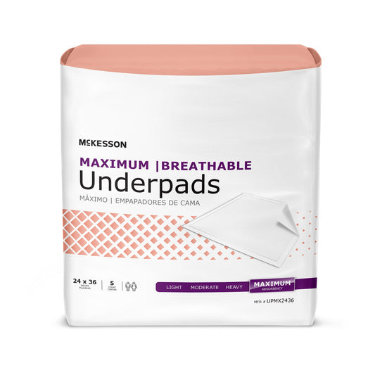Disposable Underpad McKesson Ultimate Breathable 24 X 36 Inch Fluff / Polymer Heavy Absorbency - UPMX2436