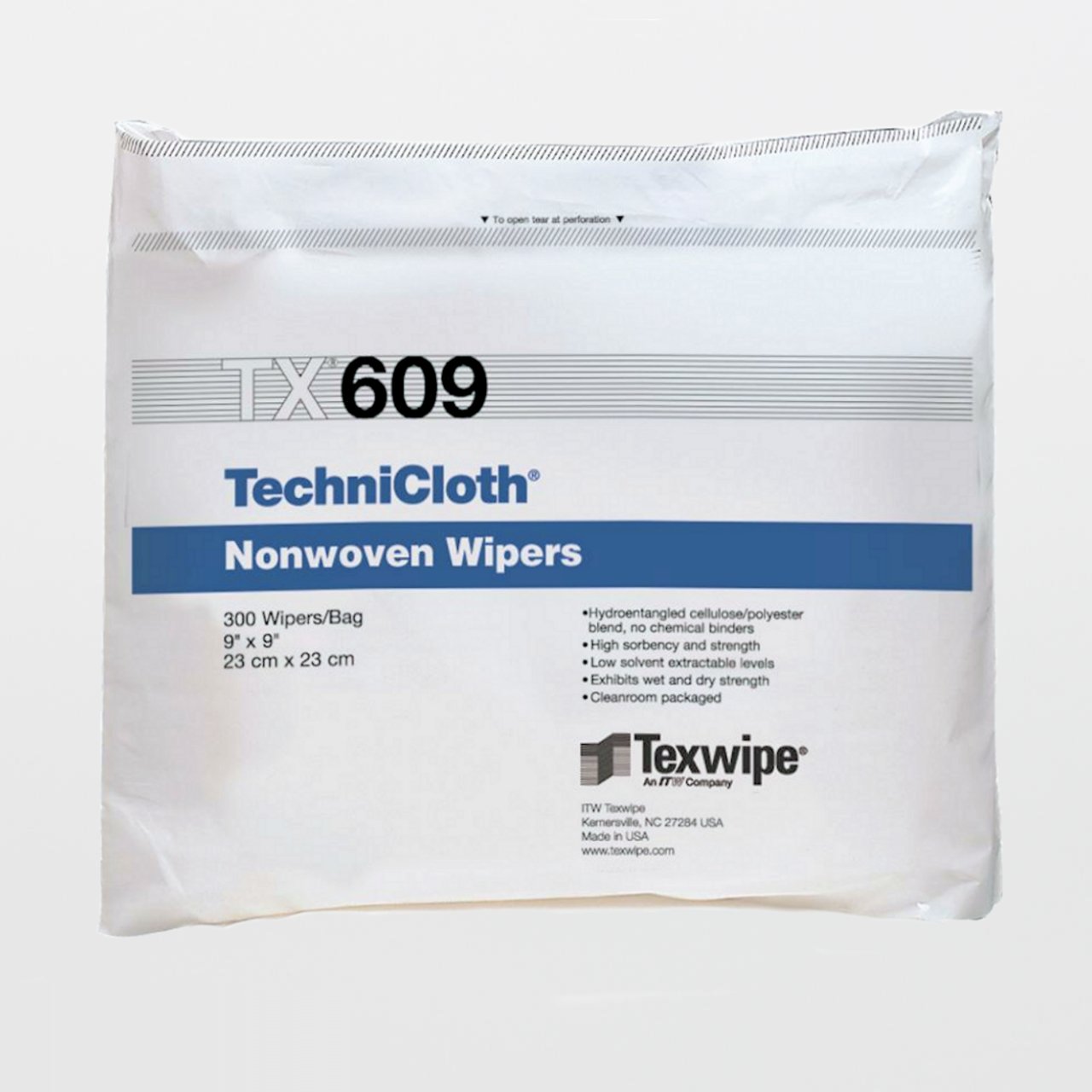 Cleanroom Wipe TechniCloth® 300 Count Bag 9 X 9 Inch NonSterile Disposable TX609
