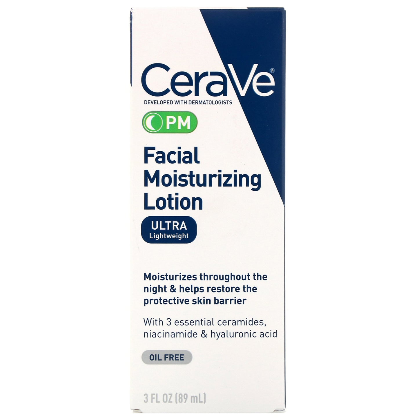 Facial Moisturizer CeraVe® PM 3 oz. Pump Bottle Unscented Lotion 60600053745