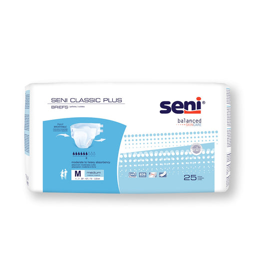 Unisex Adult Incontinence Brief Seni® Classic Plus Medium Disposable Moderate Absorbency - S-ME25-BC2