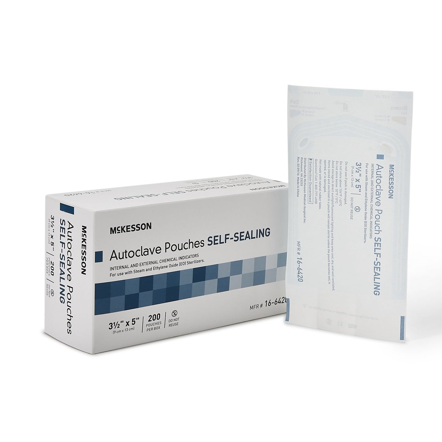 Sterilization Pouch McKesson Ethylene Oxide (EO) Gas / Steam 3-1/2 X 5 Inch Transparent Blue / White Self Seal Paper / Film - 16-6420