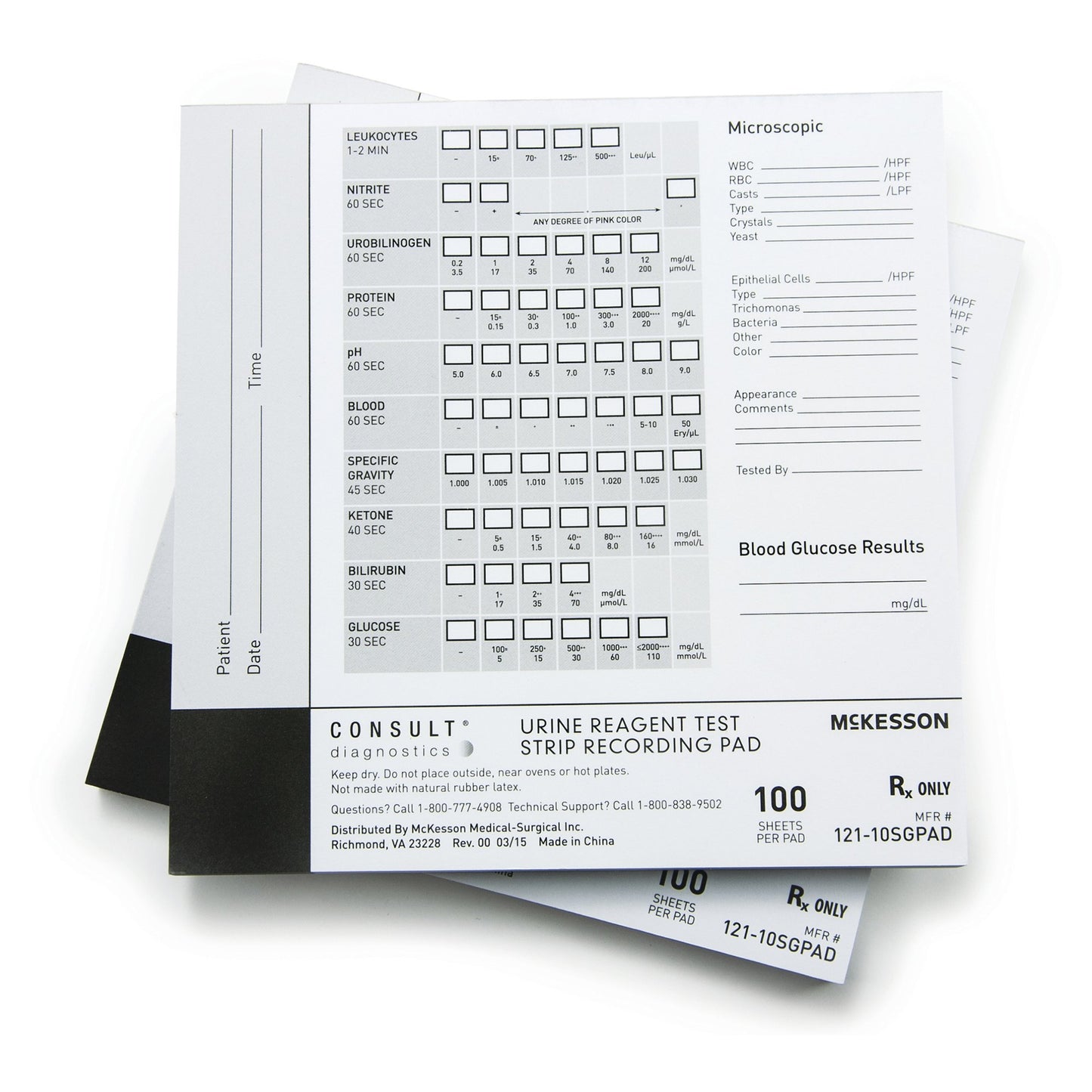 Urine Reagent Test Strip Recording Pad McKesson Consult™ For use with McKesson CONSULT® 10SG Urine Reagent Strips (MFR # 121-10SG) - 121-10SGPAD