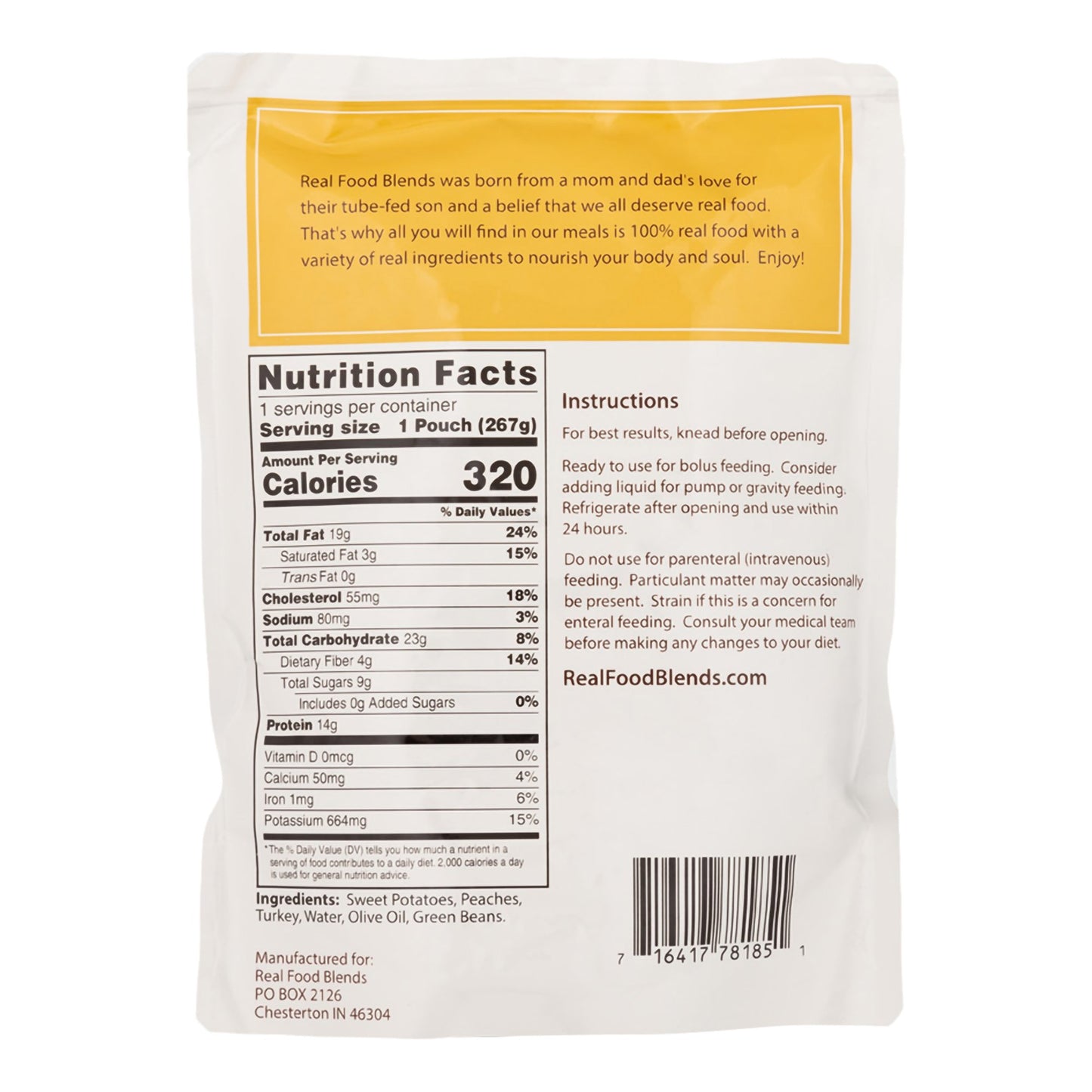 Real Food Blends™ Turkey, Sweet Potatoes & Peaches Puree Blend for Tube Feeding 176990