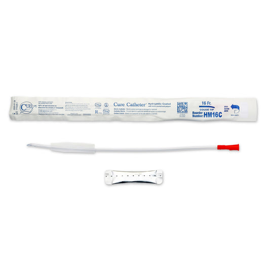 Urethral Catheter Hydrophilic Cure Catheter® Coude Tip Hydrophilic Coated Plastic 16 Fr. 16 Inch - HM16C