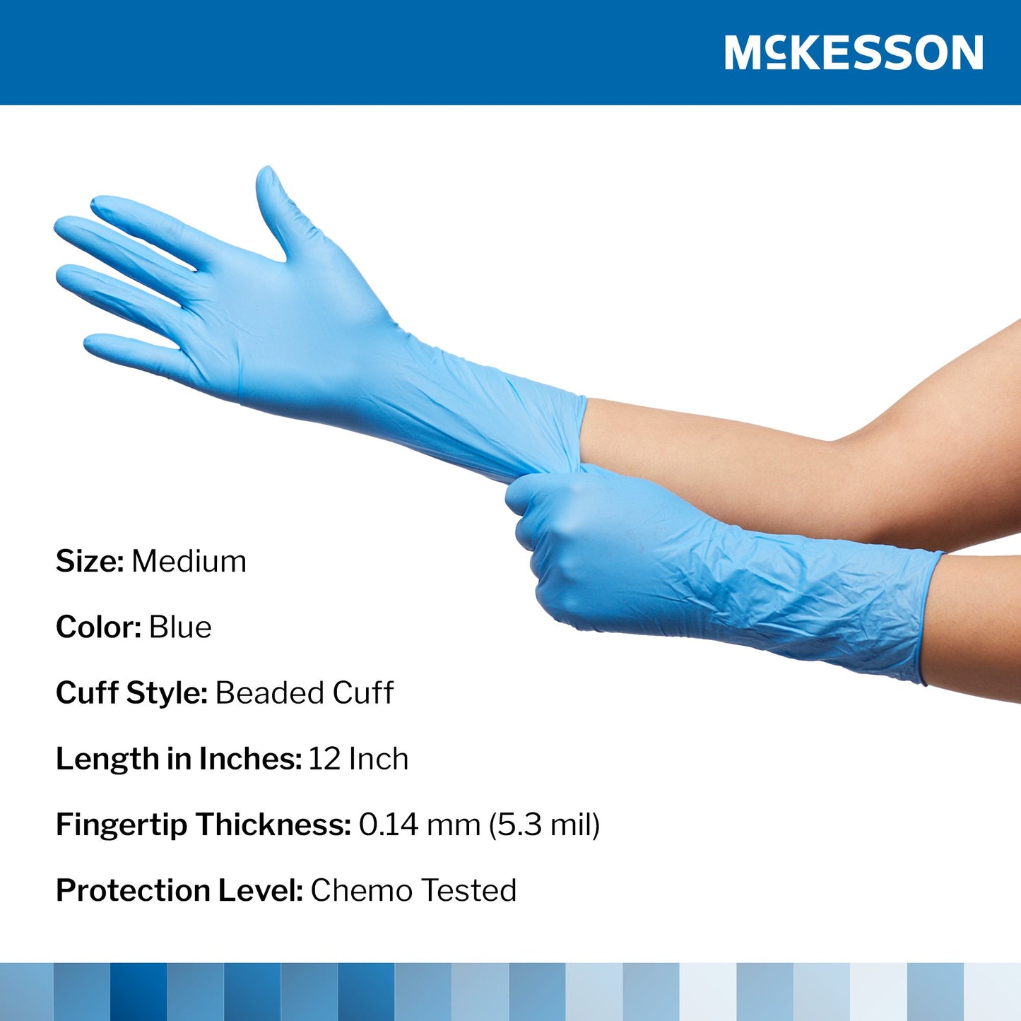McKesson Confiderm® 6.5CX Nitrile Extended Cuff Length Exam Glove, Medium, Blue 14-676C