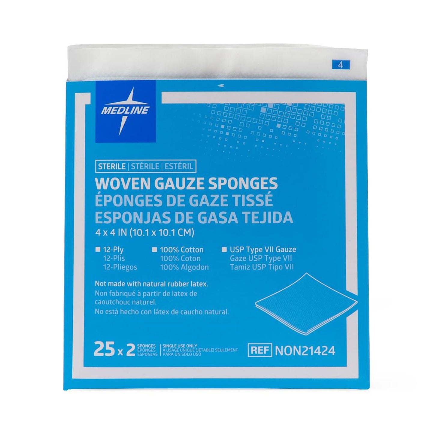 Sterile USP Type VII Gauze Sponge, 4 x 4 Inch, 12-Ply NON21424