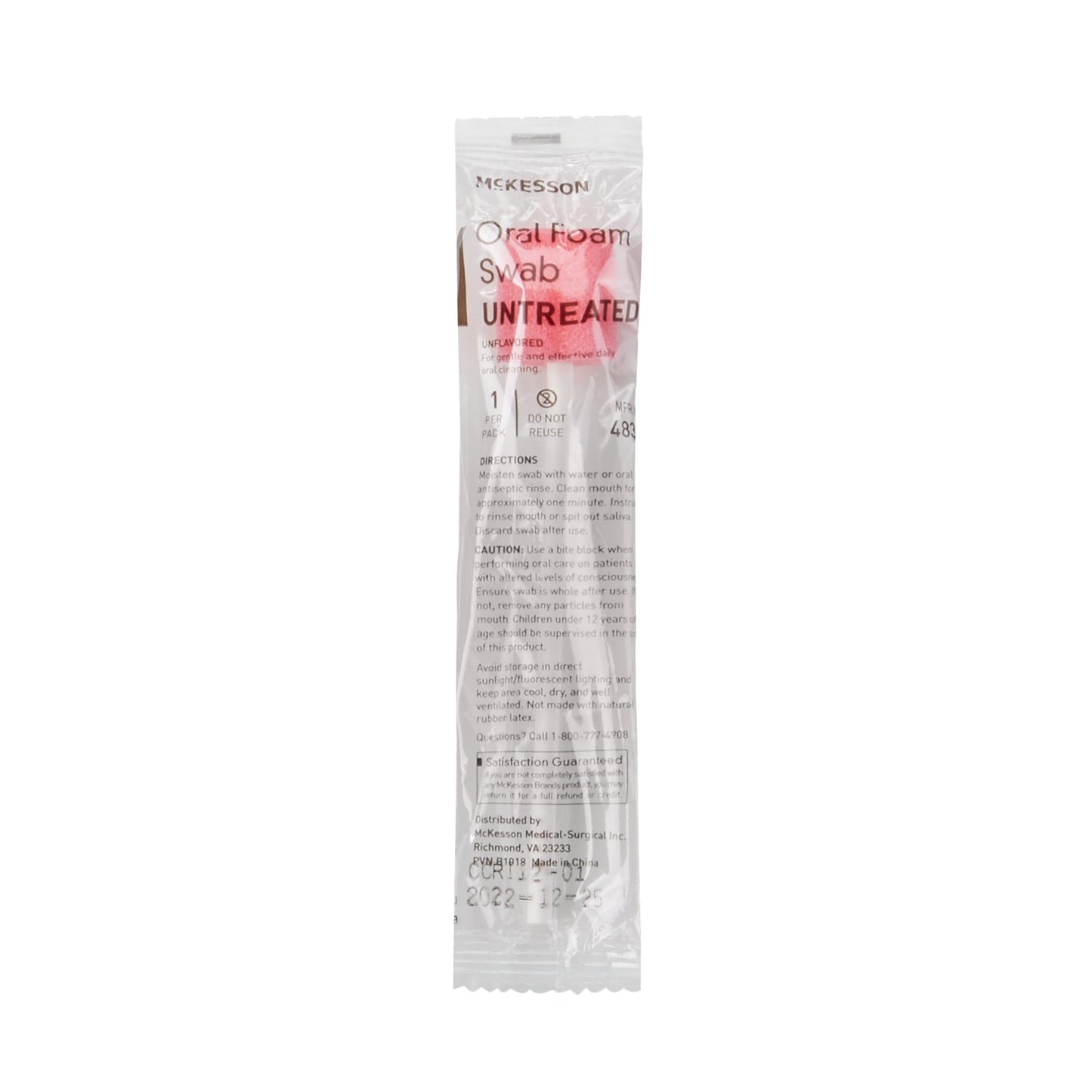 McKesson Oral Swabstick, Foam Tip, Untreated 4832