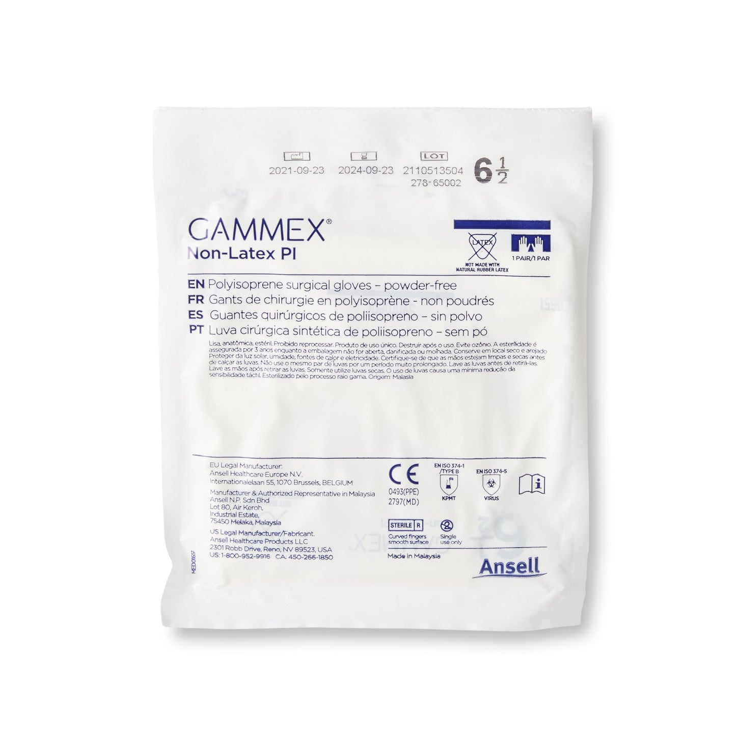 Gammex® Non-Latex PI Polyisoprene Surgical Glove, Size 6.5, White 20685765